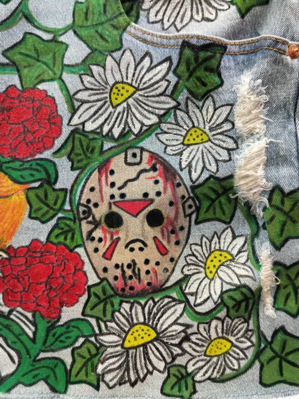 Hand painted Denim Mini Skirt Women's XXL NWT #Halloween #Horrormovie - Picture 10 of 11
